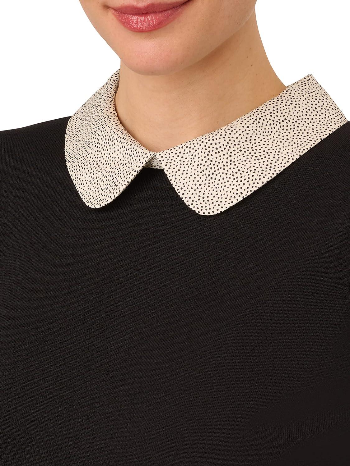 imageAdrianna Papell Womens Hammered Satin Collar TwoferBlack W IvoryBlack Micro Dot