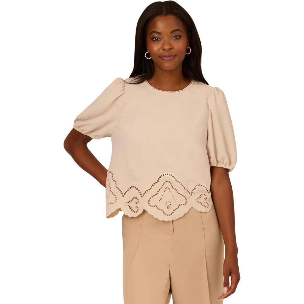 imageAdrianna Papell Womens Airflow Eyelet Embroidered Woven Crop TopLight Apricot