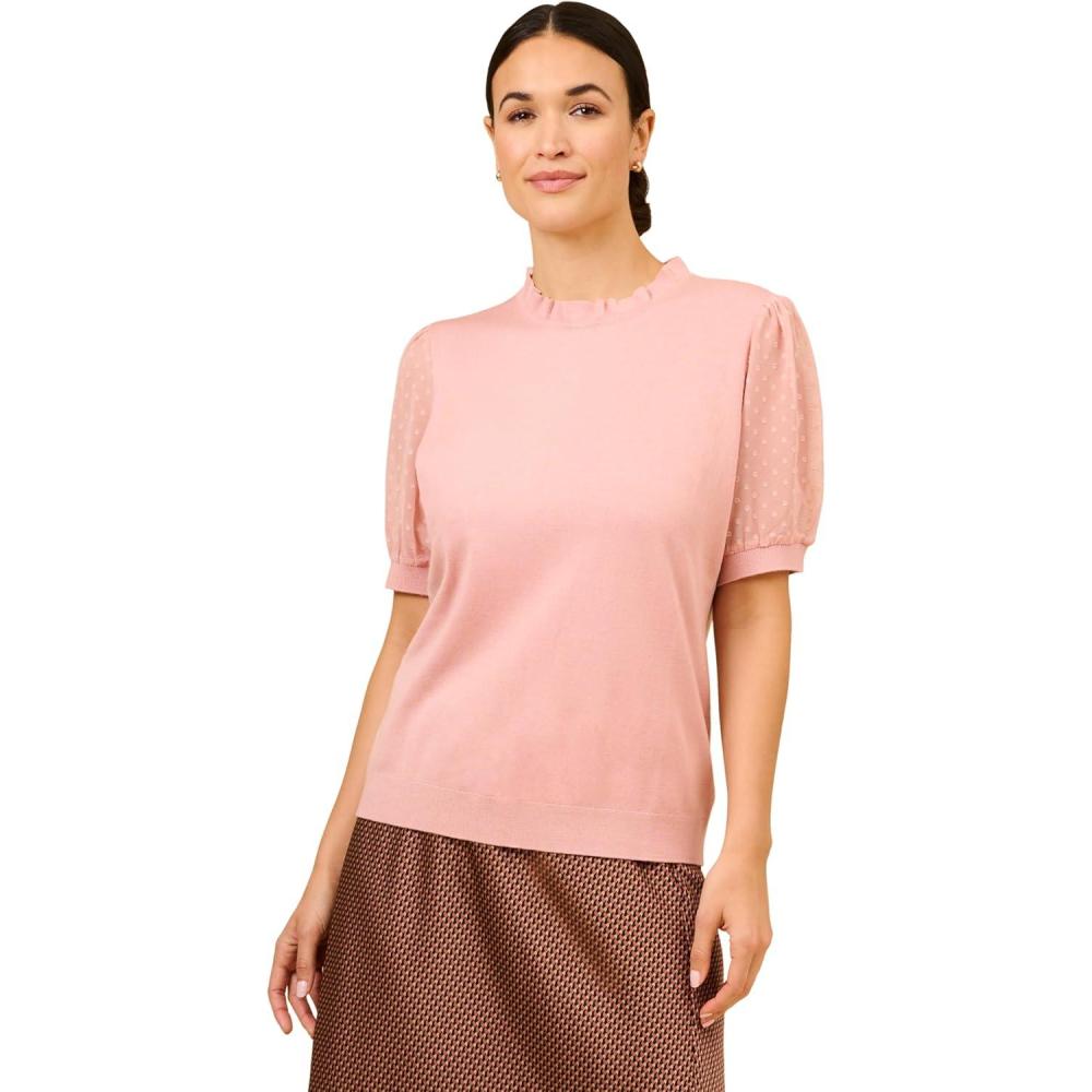 imageAdrianna Papell Womens Clip Dot Puff Sleeve TwoferApricot Ice