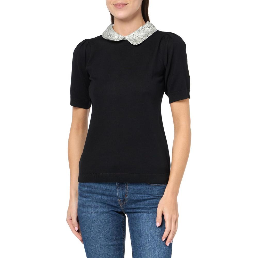 imageAdrianna Papell Womens Hammered Satin Collar TwoferBlack W IvoryBlack Micro Dot