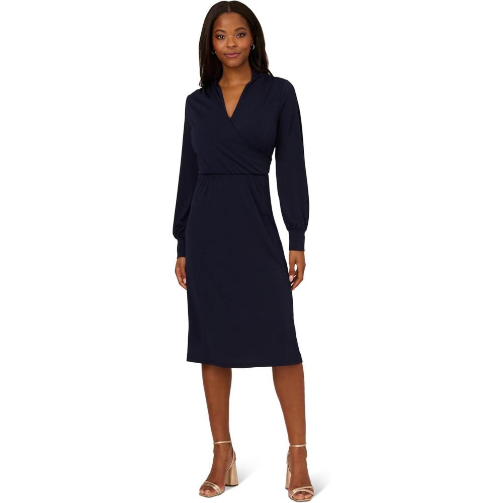 imageAdrianna Papell Womens Long Sleeve Wrap Midi DressBlue Moon