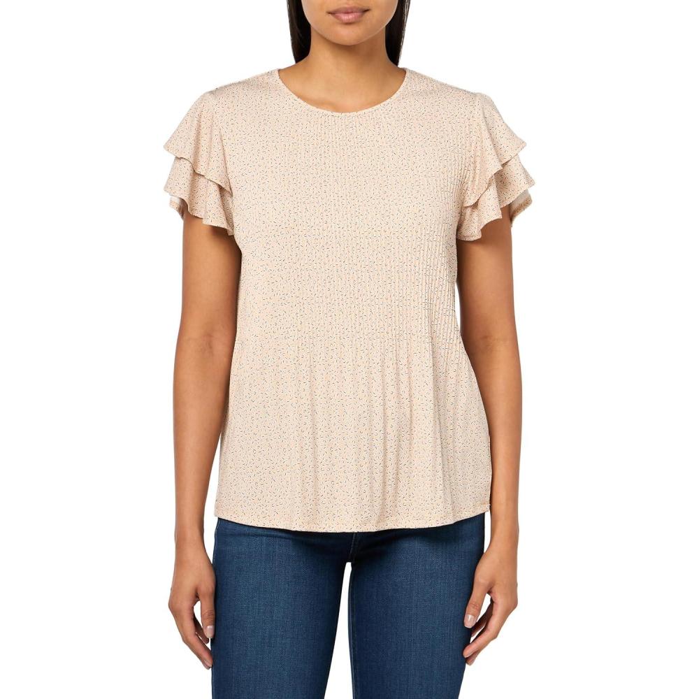 imageAdrianna Papell Womens Pleated Knit Double Sleeve TopChampagne Blush Whimsical Leaf