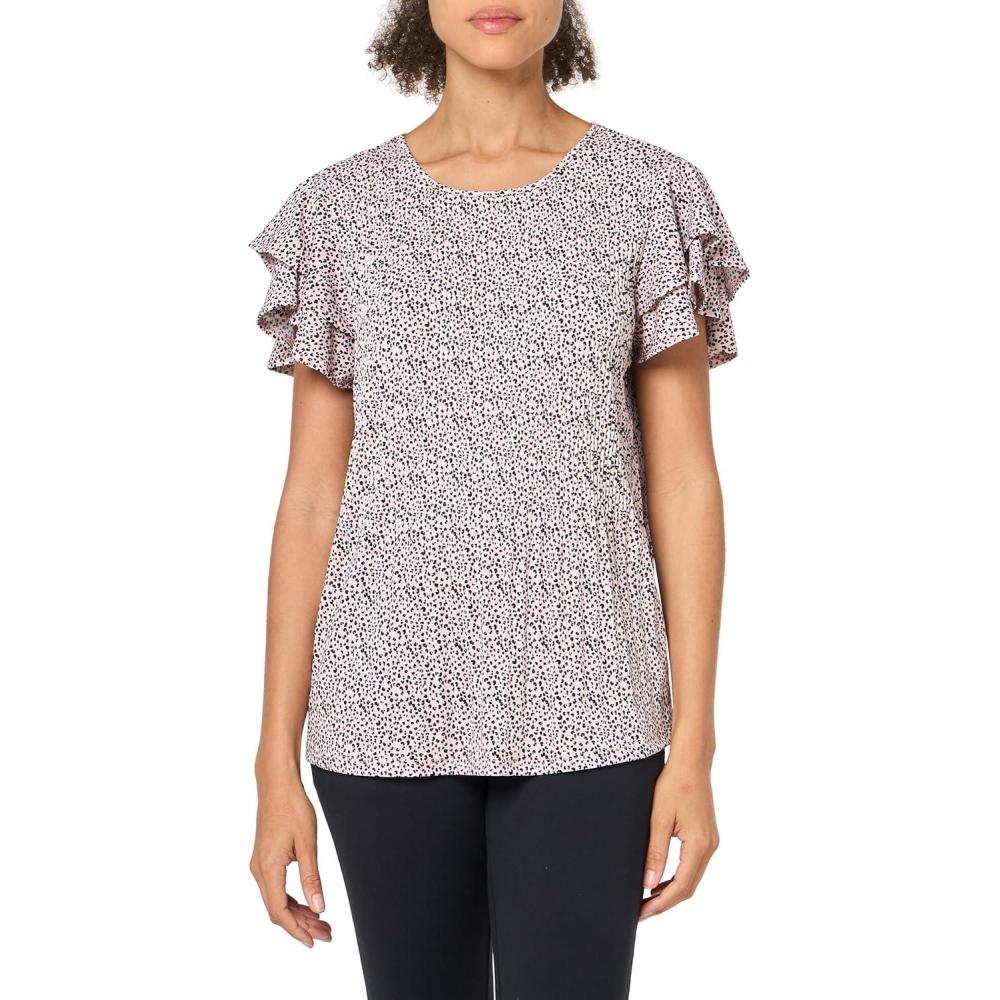 imageAdrianna Papell Womens Pleated Knit Double Sleeve TopChampagne Tiny Cheetah