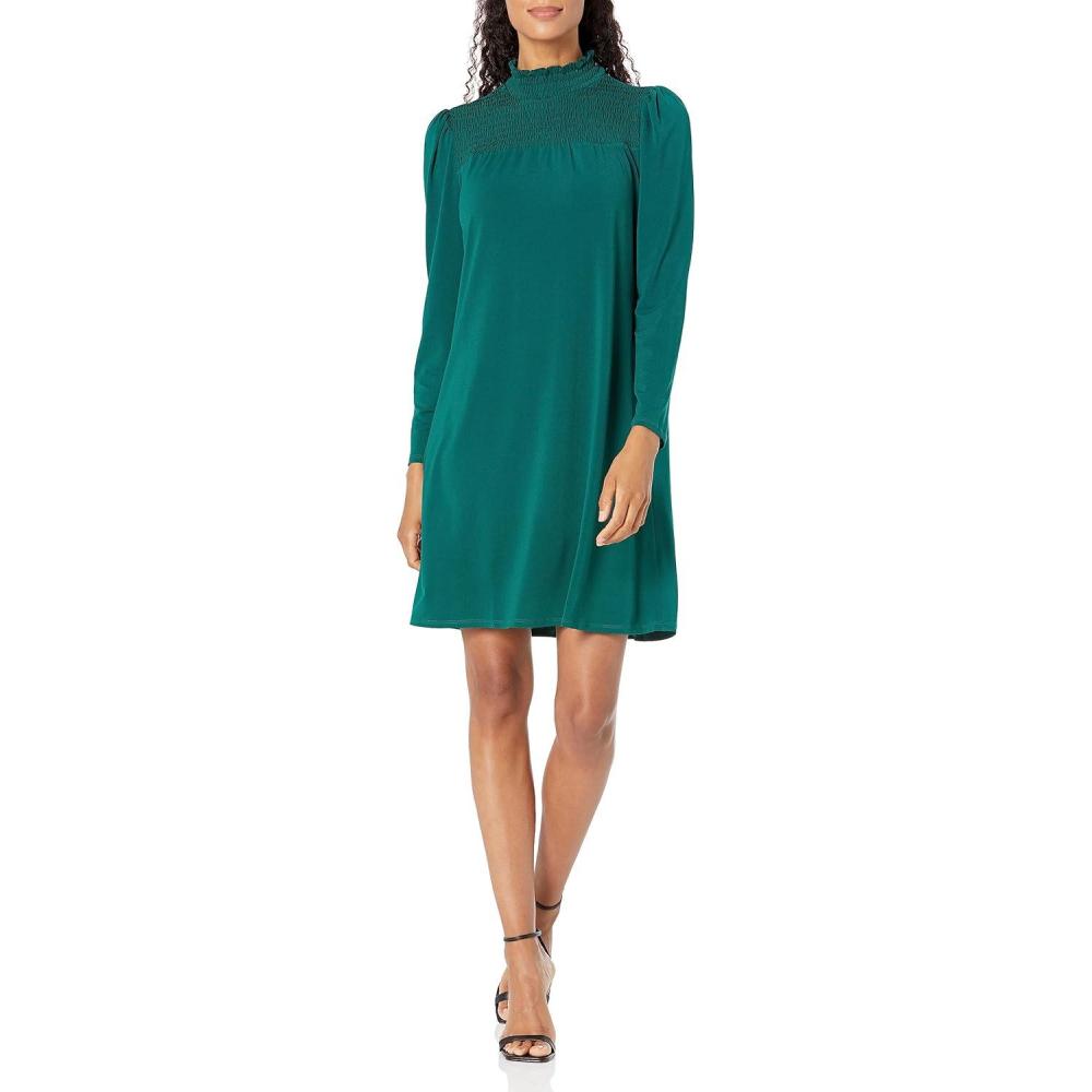imageAdrianna Papell Womens Smocked Neck and Yoke DressEvergreen