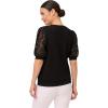 Adrianna Papell Women’s 3/4 Floral Burnout Sleeve V-Neck Sweater(Black)