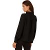 Adrianna Papell Womens Long Sleeve Woven Button Front Top with Contrast Neck Tie(Black /Ivory)
