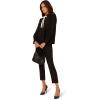 Adrianna Papell Womens Long Sleeve Woven Button Front Top with Contrast Neck Tie(Black /Ivory)