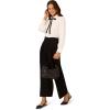 Adrianna Papell Womens Long Sleeve Woven Button Front Top with Contrast Neck Tie(Ivory/Black)