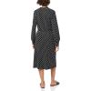Adrianna Papell Women’s Long Sleeve Wrap Midi Dress(Black/Ivory Medium Dot)
