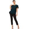 Adrianna Papell Womens Pleated Knit Double Sleeve Top(Dark Evergreen/Black Seed Dot)