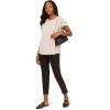 Adrianna Papell Womens Pleated Knit Double Sleeve Top(Ivory/Black Scattered Leaf)