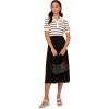 Adrianna Papell Women’s Pointelle Short Sleeve Polo Striped V-Placket Sweater(Ivory/Black)
