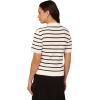 Adrianna Papell Women’s Pointelle Short Sleeve Polo Striped V-Placket Sweater(Ivory/Black)