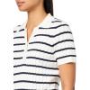 Adrianna Papell Women’s Pointelle Short Sleeve Polo Striped V-Placket Sweater(Ivory/Navy)