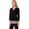 Adrianna Papell Women’s Print 3/4 Sleeve Open V-Neck Knit Twofer(Black W/Black/Ivory Small Stripe)