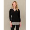 Adrianna Papell Women’s Print 3/4 Sleeve Open V-Neck Knit Twofer(Black W/Black/Ivory Small Stripe)