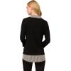Adrianna Papell Women’s Print 3/4 Sleeve Open V-Neck Knit Twofer(Black W/Black/Ivory Small Stripe)