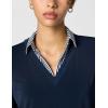 Adrianna Papell Women’s Print 3/4 Sleeve Open V-Neck Knit Twofer(Navy W/ Navy/Ivory Small Stripe)
