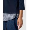 Adrianna Papell Women’s Print 3/4 Sleeve Open V-Neck Knit Twofer(Navy W/ Navy/Ivory Small Stripe)