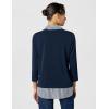 Adrianna Papell Women’s Print 3/4 Sleeve Open V-Neck Knit Twofer(Navy W/ Navy/Ivory Small Stripe)