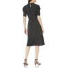 Adrianna Papell Womens Ruffle Neck Short Sleeve Dress(Black/Ivory Outline Dot)