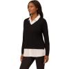 Adrianna Papell Women’s Solid V-Neck Twofer Sweater(Black/Ivory)
