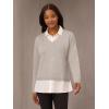 Adrianna Papell Women’s Solid V-Neck Twofer Sweater(Heather Grey/Ivory)