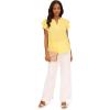 Adrianna Papell womens Solid Short Ruffle Sleeve Popover Blouse(Lemon Frost)