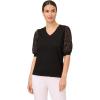 Adrianna Papell Women’s 3/4 Floral Burnout Sleeve V-Neck Sweater(Black)