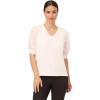 Adrianna Papell Women’s 3/4 Floral Burnout Sleeve V-Neck Sweater(Ivory)