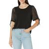 Adrianna Papell Women’s Clip Dot Tie Sleeve Solid Top(Black)