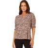 Adrianna Papell Women’s Elbow Smocked Sleeve and Shoulder Printed Top(Tan Shadow Leopard)