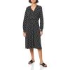 Adrianna Papell Women’s Long Sleeve Wrap Midi Dress(Black/Ivory Medium Dot)