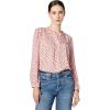 Adrianna Papell Women’s Pintuck Button Down Blouse(Blush/Black Classic Hearts)