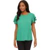 Adrianna Papell Womens Pleated Knit Double Sleeve Top(Vivid Green/ Ivory Small Dot)