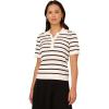 Adrianna Papell Women’s Pointelle Short Sleeve Polo Striped V-Placket Sweater(Ivory/Black)
