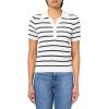Adrianna Papell Women’s Pointelle Short Sleeve Polo Striped V-Placket Sweater(Ivory/Navy)