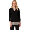 Adrianna Papell Women’s Print 3/4 Sleeve Open V-Neck Knit Twofer(Black W/Black/Ivory Small Stripe)