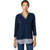 Adrianna Papell Women’s Print 3/4 Sleeve Open V-Neck Knit Twofer(Navy W/ Navy/Ivory Small Stripe)