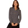 Adrianna Papell Women’s Print Collared V-Neck Knit Top(Black Ripple Stripe)