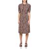 Adrianna Papell Womens Ruffle Neck Short Sleeve Dress(Realistic Cheetah)