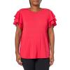 Adrianna Papell Women’s Solid Pleat Double Sleeve Top(Coral Pink)