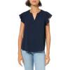 Adrianna Papell Women’s Solid Short Ruffle Sleeve Popover Blouse(Blue Moon)