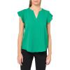 Adrianna Papell Women’s Solid Short Ruffle Sleeve Popover Blouse(Vivid Green)
