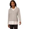 Adrianna Papell Women’s Solid V-Neck Twofer Sweater(Heather Grey/Ivory)