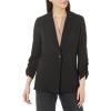 Adrianna Papell Women’s Tall Size Ruched 3/4 Sleeve One Button Notch Blazer(Black)