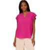 Adrianna Papell womens Solid Short Ruffle Sleeve Popover Blouse(Tropical Fuchsia)