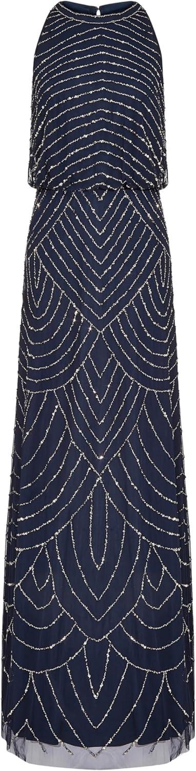 imageAdrianna Papell Womens Halter Blouson Beaded GownNavy