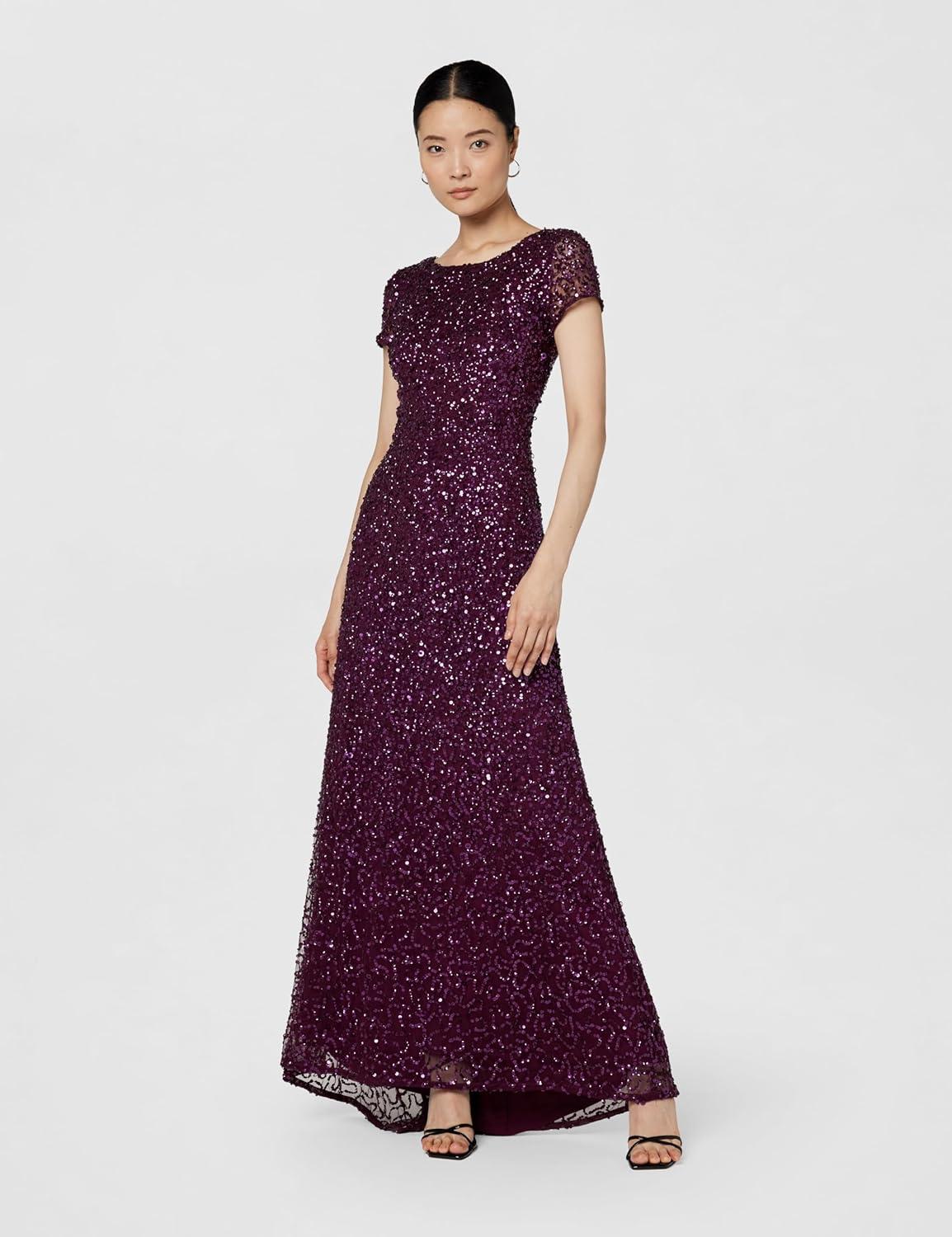 imageAdrianna Papell Womens ShortSleeve All Over Sequin GownCabernet