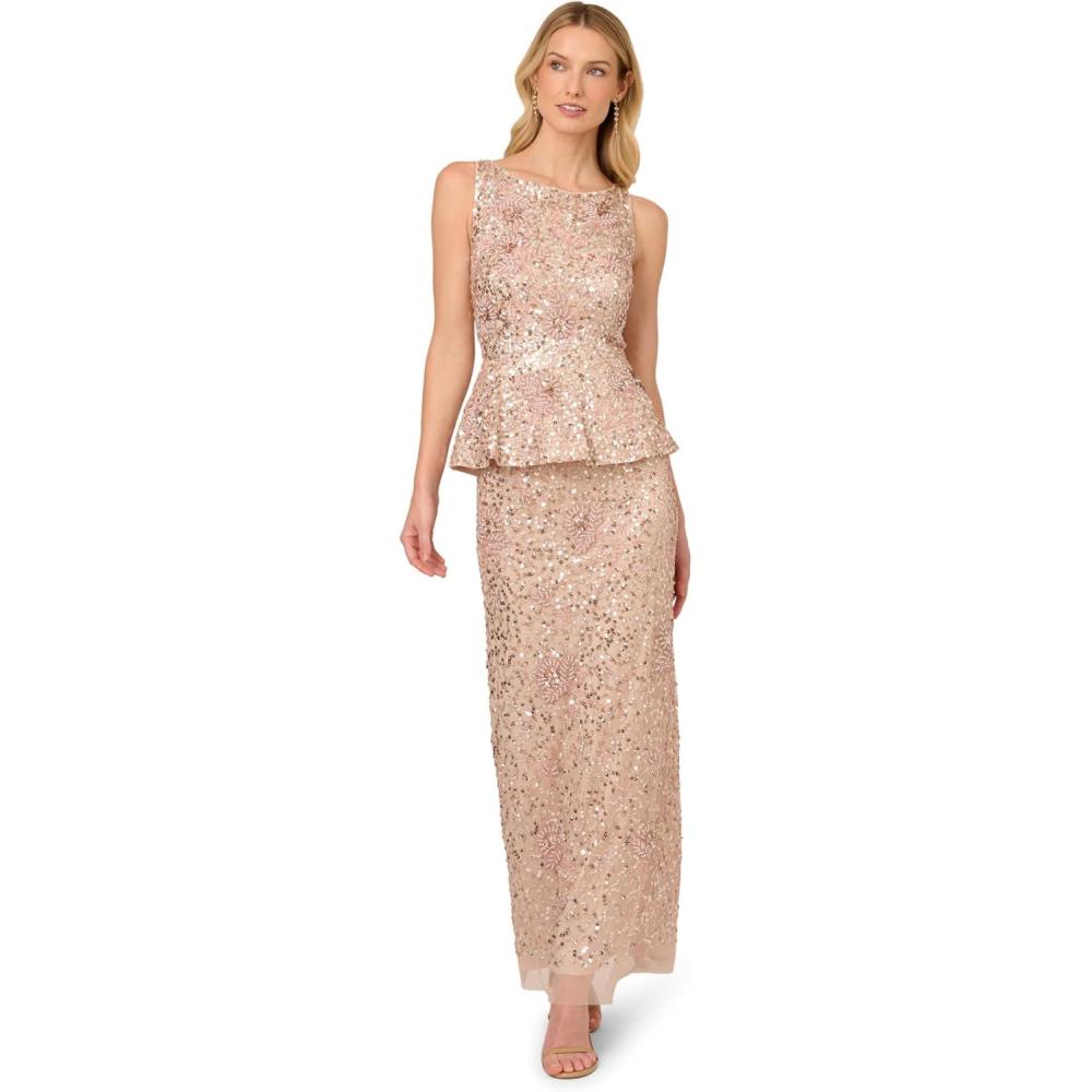 imageAdrianna Papell Womens Beaded Peplum Long DressShell